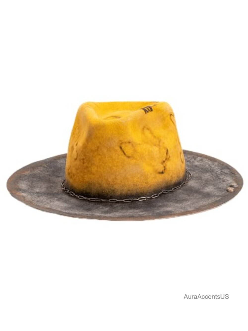 100% Wool Stiff Felt Fedora Hat Handmade Distressed Wide Brim Rancher